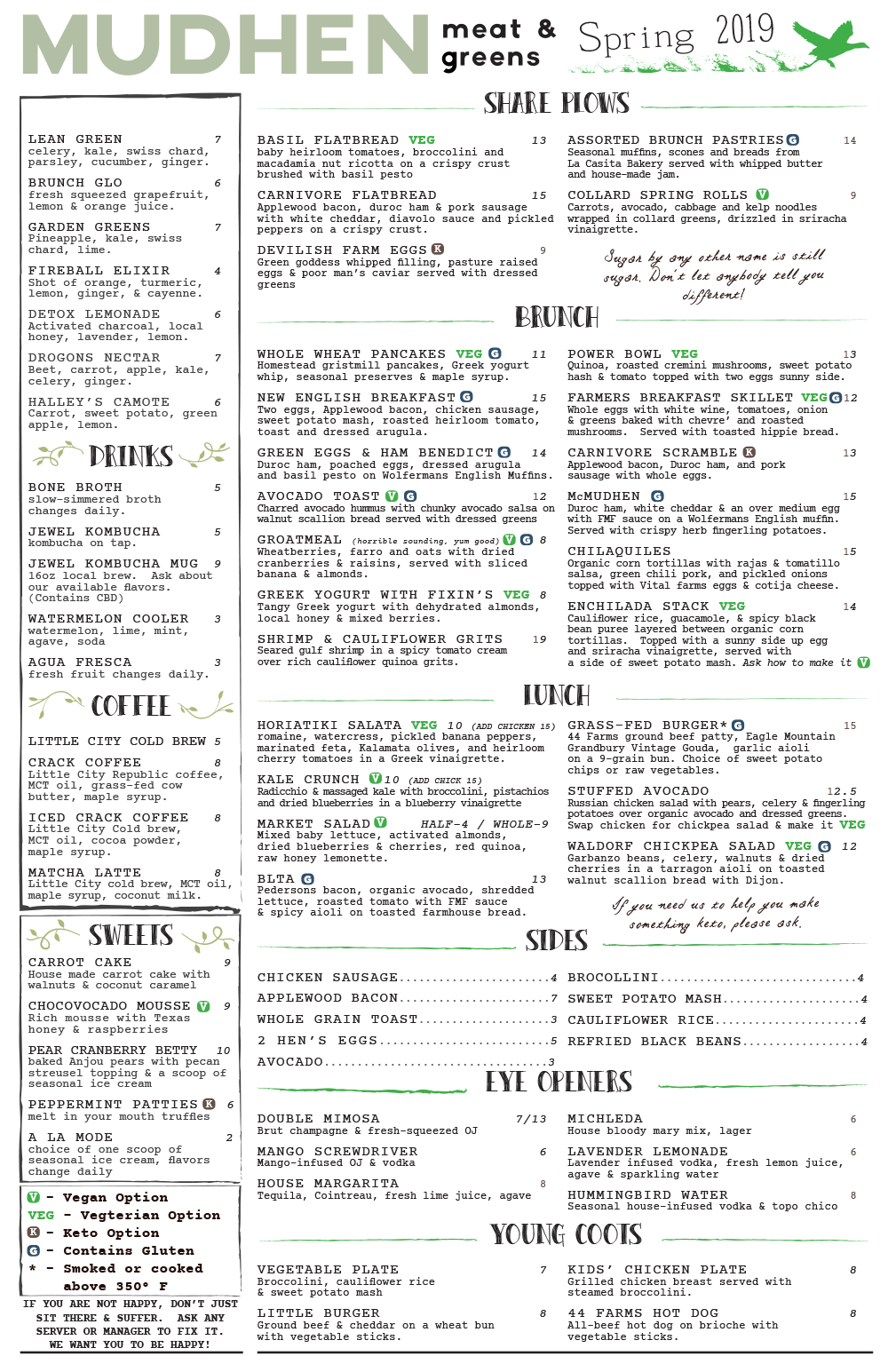 Mudhen Brunch Menu