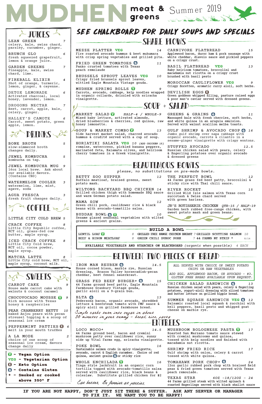 Mudhen Food Menu